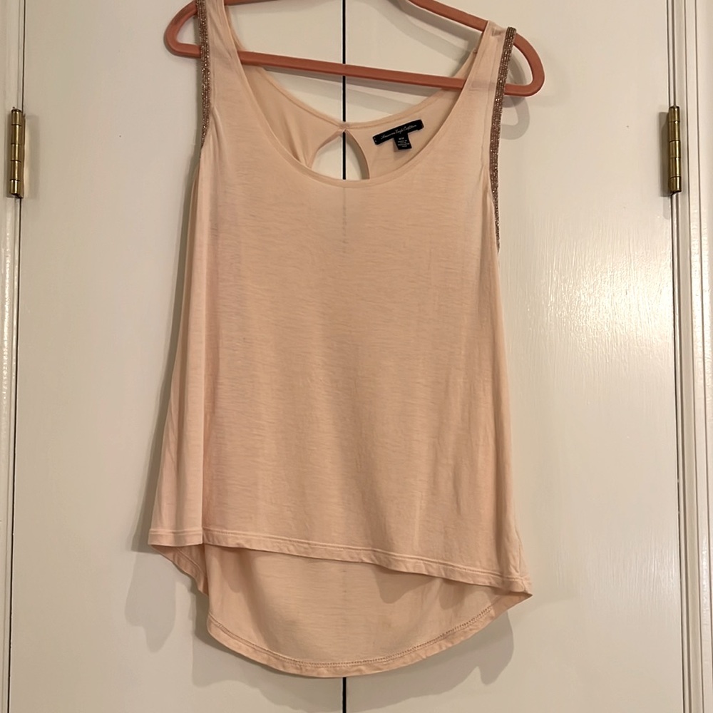 American Eagle Beaded Tank Top with Keyhole Opening on Back, Size Medium